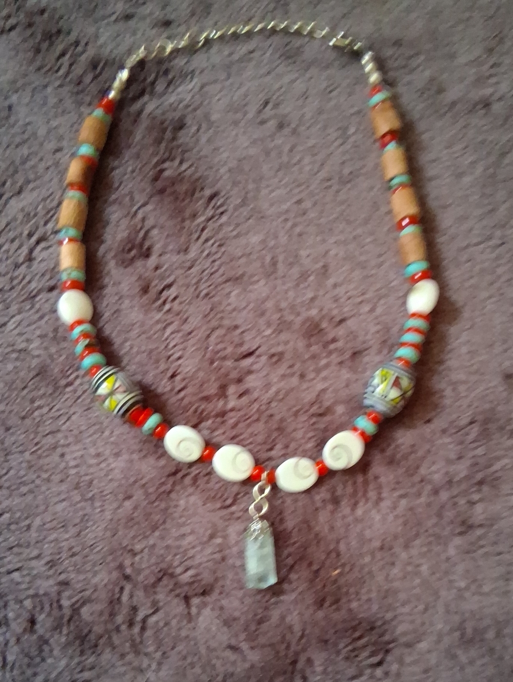 Boho Multi-Color Beaded Necklace with White Shell Accents